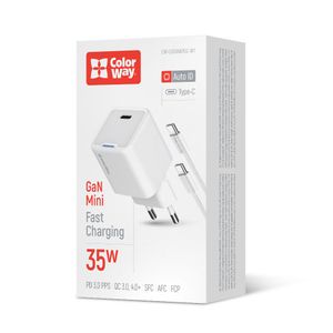 Зарядний пристрій Colorway GaN Mini 35W PD Port PPS USB-C білий + Кабель Type-C (CW-CHS056PDC-WT)