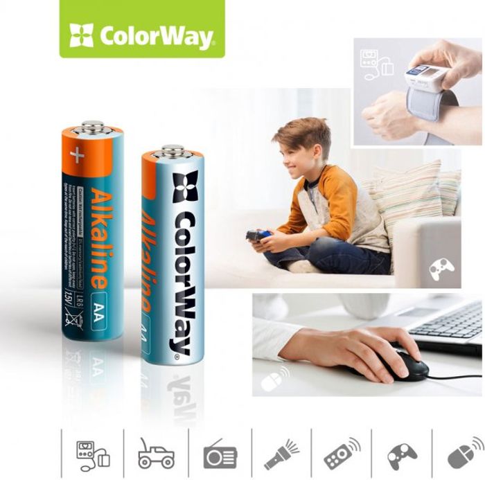 Батарейка ColorWay Alkaline Power лужні AA (40шт) colour box