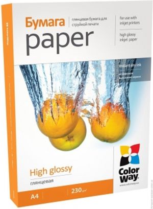 Фотопапір ColorWay глянцевий 230г/м, A4 PG230-100 карт.уп.